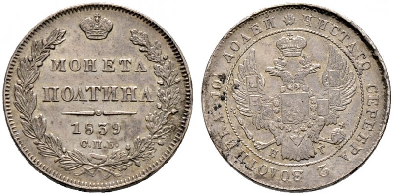 Russland. Nikolaus I. 1825-1855. Poltina (1/2 Rubel) 1839 -St. Petersburg-. Bitk...