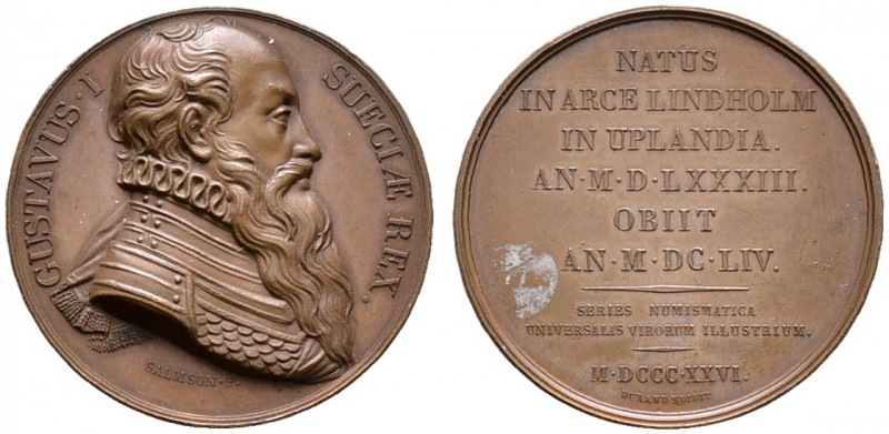 Schweden. Gustav I. Wasa 1523-1560. Postume Bronzemedaille 1826 von Salmson, aus...