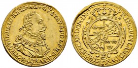 Schweden. Gustav II. Adolf 1611-1632. Dukat 1634 -Augsburg-. Ähnlich wie vorher, jedoch ohne Binnenkreise sowie unter dem nun runden Wappen der Augsbu...