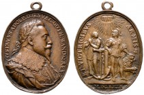 Schweden. Gustav II. Adolf 1611-1632. Tragbare, ovale Bronzegussmedaille 1629 von Hans Mundt, auf die Tapferkeit und Hoffnung des Königs. Belorbeertes...