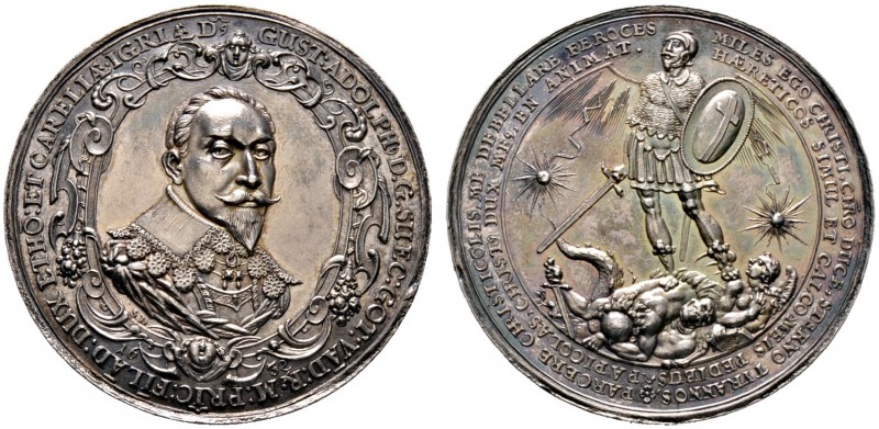 Schweden. Gustav II. Adolf 1611-1632. Silbermedaille 1632 von Sebastian Dadler, ...