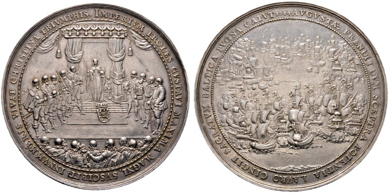 Schweden. Christina 1632-1654. Silbernes Medaillon 1644 von Sebastian Dadler, an...