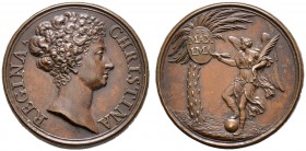 Schweden. Christina 1632-1654. Bronzemedaille o.J. (1680) von Giovanni Hamerani (Rom), auf das hohe Ansehen der Königin in der katholischen Welt. Büst...