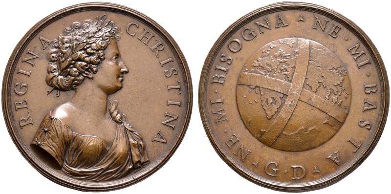 Schweden. Christina 1632-1654. Bronzemedaille o.J. unsigniert, auf den gleichen ...