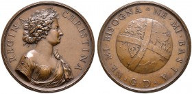 Schweden. Christina 1632-1654. Bronzemedaille o.J. unsigniert, auf den gleichen Anlass. Brustbild der Königin ohne Perlenschmuck und Hermelin nach rec...