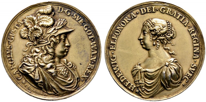 Schweden. Karl X. Gustav (von Pfalz-Zweibrücken) 1654-1660. Vergoldete Silbermed...