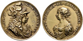 Schweden. Karl X. Gustav (von Pfalz-Zweibrücken) 1654-1660. Vergoldete Silbermedaille o.J. von Anton Meybusch. Geharnischtes Brustbild des Königs mit ...