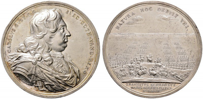 Schweden. Karl X. Gustav (von Pfalz-Zweibrücken) 1654-1660. Große Silbermedaille...