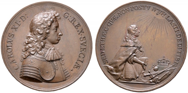 Schweden. Karl XI. 1660-1697. Bronzemedaille o.J. (1675) von Arvid Karlsteen, au...