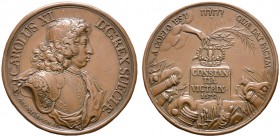 Schweden. Karl XI. 1660-1697. Bronzemedaille 1679 von Anton Meybusch, auf den Frieden von Lund zwischen Schweden und Dänemark. Stempelgleich wie vorhe...