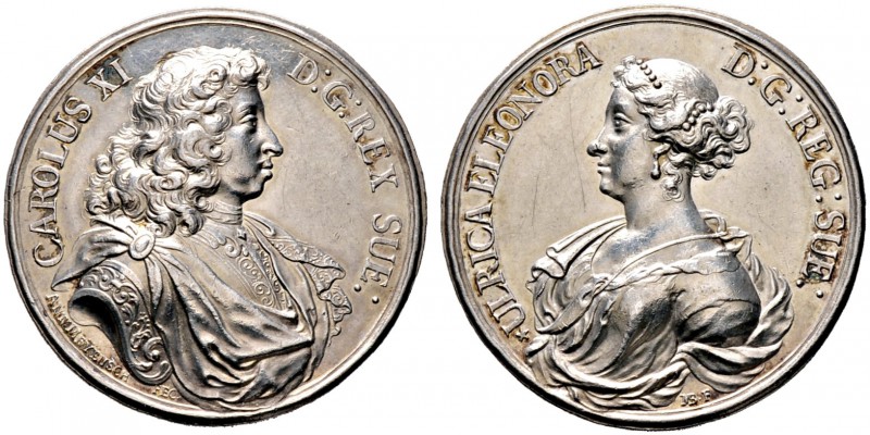 Schweden. Karl XI. 1660-1697. Silbermedaille o.J. (1680) von Anton Meybusch, auf...