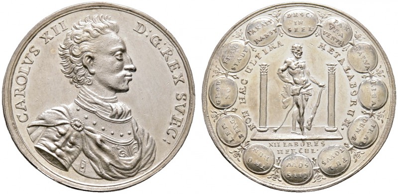 Schweden. Karl XII. 1697-1718. Silbermedaille 1706 von Georg Hautsch (unsigniert...