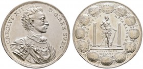 Schweden. Karl XII. 1697-1718. Silbermedaille 1706 von Georg Hautsch (unsigniert), auf die Kriegserfolge des schwedischen Heeres unter König Karl II. ...