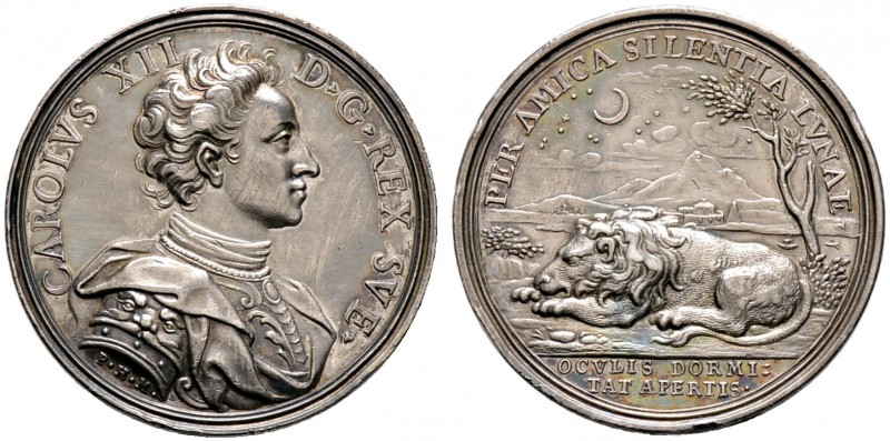 Schweden. Karl XII. 1697-1718. Silbermedaille o.J (1709) von P.H. Müller, auf da...