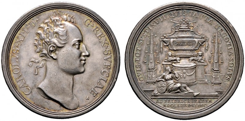 Schweden. Karl XII. 1697-1718. Silbermedaille 1718 von G.W. Vestner, auf den Tod...