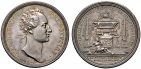 Schweden. Karl XII. 1697-1718. Silbermedaille 1718 von G.W. Vestner, auf den Tod des Königs vor der norwegischen Festung Frederiksten bei Halden. Belo...