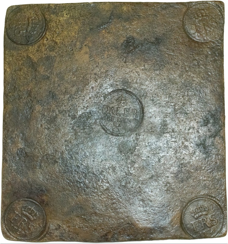 Schweden. Friedrich I. von Hessen-Kassel 1720-1751. Kupferplatte zu 4 Daler Silv...