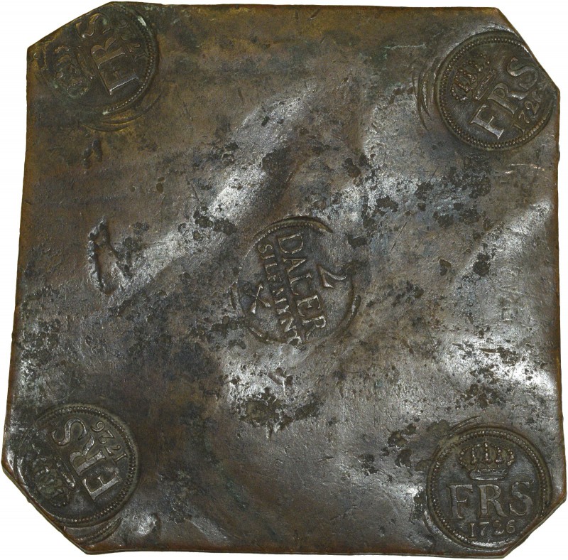 Schweden. Friedrich I. von Hessen-Kassel 1720-1751. Kupferplatte zu 2 Daler Silv...