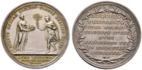 Schweden. Adolf Friedrich 1751-1771. Silbermedaille 1743 von G.W. Vestner, auf die Wahl des Lübecker Bischofs Adolf Friedrich von Schleswig-Holstein-G...