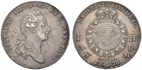 Schweden. Gustav III. 1771-1792. Riksdaler (3 Daler silvermynt) 1776 -Stockholm-. Mit Randschrift. SM 43, Dav. 1735.
kleine Randfehler, sehr schön