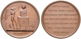 Schweden. Gustav III. 1771-1792. Bronzemedaille 1792 von C.G. Fehrman, auf den gleichen Anlass. Der geflügelte Chronos mit dem Stundenglas und der Sen...