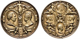 Schweden. Karl XIV. Johann (Jean Baptiste Bernadotte) 1818-1844, auch König von Norwegen. Vergoldete Silbermedaille 1842 von L.P. Lundgren, auf die sc...