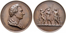 Schweden. Karl XIV. Johann (Jean Baptiste Bernadotte) 1818-1844, auch König von Norwegen. Große Bronzemedaille 1843 von L.P. Lundgren, auf das 25-jähr...