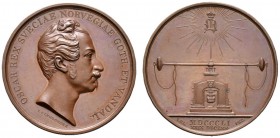 Schweden. Oskar I. 1844-1859. Bronzemedaille 1851 von L.P. Lundgren, auf den Besuch des Königs in der Stockholmer Münze. Kopf des Königs nach rechts /...