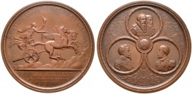 Schweden. Oskar II. 1872-1907. Große Bronzemedaille 1877 von L. Ahlborn, auf die 400-Jahrfeier der Universität Uppsala. Weibliche Allegorie mit Fackel...