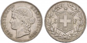 Schweiz-Eidgenossenschaft. 5 Franken 1890 -Bern-. Helvetia. DT 297, HMZ 2-1198c, Dav. 392.
sehr schön