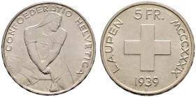 Schweiz-Eidgenossenschaft. 5 Franken 1939. Laupen. DT 330, HMZ 2-1223b.
vorzüglich-prägefrisch