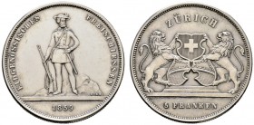 Schweiz-Eidgenossenschaft. Schützentaler zu 5 Franken 1859. Zürich. HMZ 2-1343c, Dav. 379, Richter 1723a.
vorzüglich