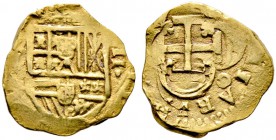 Spanien. Philipp II. 1556-1598. 2 Escudos o.J. -Toledo-. Gekröntes Wappen, die Wertzahl horizontal / Kreuz im Vierpass. CCT 82, Fr. 170. 6,75 g
sehr s...