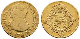 Spanien. Carl III. 1759-1788. 1/2 Escudo 1788 -Madrid-. CCT 706, Fr. 290. 1,71 g
fast sehr schön