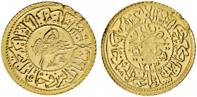 Türkei. Mahmud II. AH 1223-1255/AD 1808-1839. 1 neuer Rumi Altin AH 1236 (1820). Jahr 14. KM 616, Fr. 94, Schl. 206. 2,40 g
vorzüglich