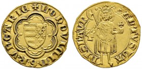 Ungarn. Ludwig I. von Anjou 1342-1382. Goldgulden o.J. (ab 1379) -Buda- oder -Pecs-. Im doppelten Sechspass mit innerer Lünettenverzierung das Wappen ...