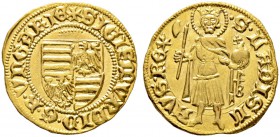 Ungarn. Sigismund 1387-1437. Goldgulden o.J. (1387-1396) -Buda-. Kammergraf Franciscus Bernardi. Quadrierter Wappenschild mit zwei Adler / St. Ladisla...