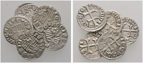 Ungarn. Sigismund 1387-1437. Lot (5 Stücke): Denare o.J. Langschenkeliges Doppelkreuz / Quadrierter Wappenschild. Zum Teil leicht variant. Huszar 576....
