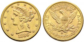 USA. 5 Dollars 1886 -San Francisco-. Liberty Head. KM 101, Fr. 145. 8,39 g
winzige Kratzer, sehr schön-vorzüglich