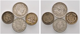 USA. Lot (4 Stücke): Barber Quarter 1893, Liberty Nickel 5 Cents 1893, One Cent Flying Eagle 1857 sowie One Cent Indian Head 1861 (KM 85,90,112,114).
...