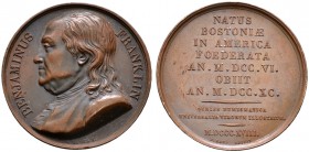 USA. Bronzemedaille 1818 von Godel aus der Medaillensuite von Durand, auf Benjamin Franklin (1706-1790, einer der Gründerväter der Vereinigten Staaten...