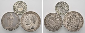 USA. 3 Stücke: GRIECHENLAND, 5 Drachmai 1875 sowie SCHWEIZ-BERN, 1/2 Taler 1797 und -SOLOTHURN, 5 Batzen 1826.
sehr schön