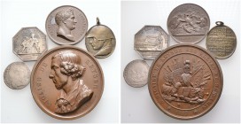 USA. 5 Stücke: BELGIEN. Bronzemedaille 1839 von Hart, auf den Historien- und Porträtmaler Nichaise de Kayser (68 mm); FRANKREICH. Silberner Jeton o.J....
