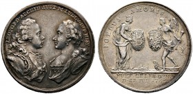 Haus Habsburg. Maria Theresia 1740-1780. Silbermedaille 1765 von A.F. Wideman, auf die Vermählung ihres Sohnes Leopold (der spätere Kaiser Leopold II....