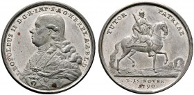 Haus Habsburg. Leopold II. 1790-1792. Zinnmedaille mit Kupferstift 1790 von J.Chr. Reich, auf seine Krönung zum König von Ungarn in Preßburg. Brustbil...