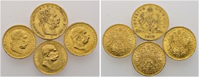 Haus Österreich. Franz Josef I., Kaiser von Österreich 1848-1916. Lot (4 Stücke): 8 Gulden 1885 sowie 10 Kronen 1905, 1909 und 1911 -Wien-. Her. 244,3...