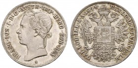 Haus Österreich. Franz Josef I., Kaiser von Österreich 1848-1916. 1/2 Konventionstaler (Gulden) 1848 -Wien-. Belorbeerte Linksbüste(!). Her. 431, J. 2...