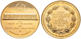 Haus Österreich. Franz Josef I., Kaiser von Österreich 1848-1916. Vergoldete Bronzemedaille 1894 von Jauner, auf das 20-jährige Bestehen der von Mathi...