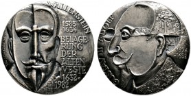 Albrecht von Wallenstein 1626-1634. Mattierte Silbermedaille 1982 von K. Räsänen, auf den 350. Jahrestag der Schlacht an der Alten Veste bei Fürth. Ko...