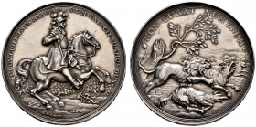 Baden-Baden. Ludwig Wilhelm 1677-1707. Silbermedaille o.J. (1691/92) von P.H. Müller (unsigniert), auf den Sieg über die Türken. Der geharnischte Mark...